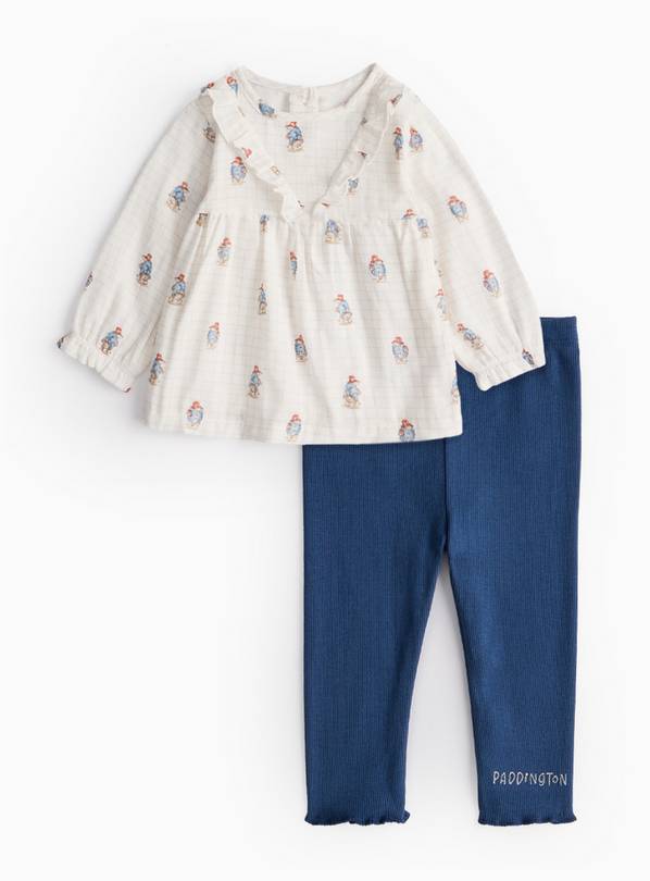 Paddington Bear Print Woven Top & Navy Leggings Set 6-9 months